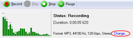 Click Change to set output quality for recorded audio