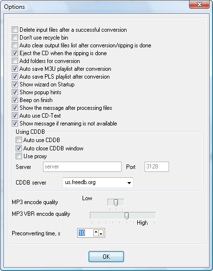 Program's Options: audio conversion and CDDB